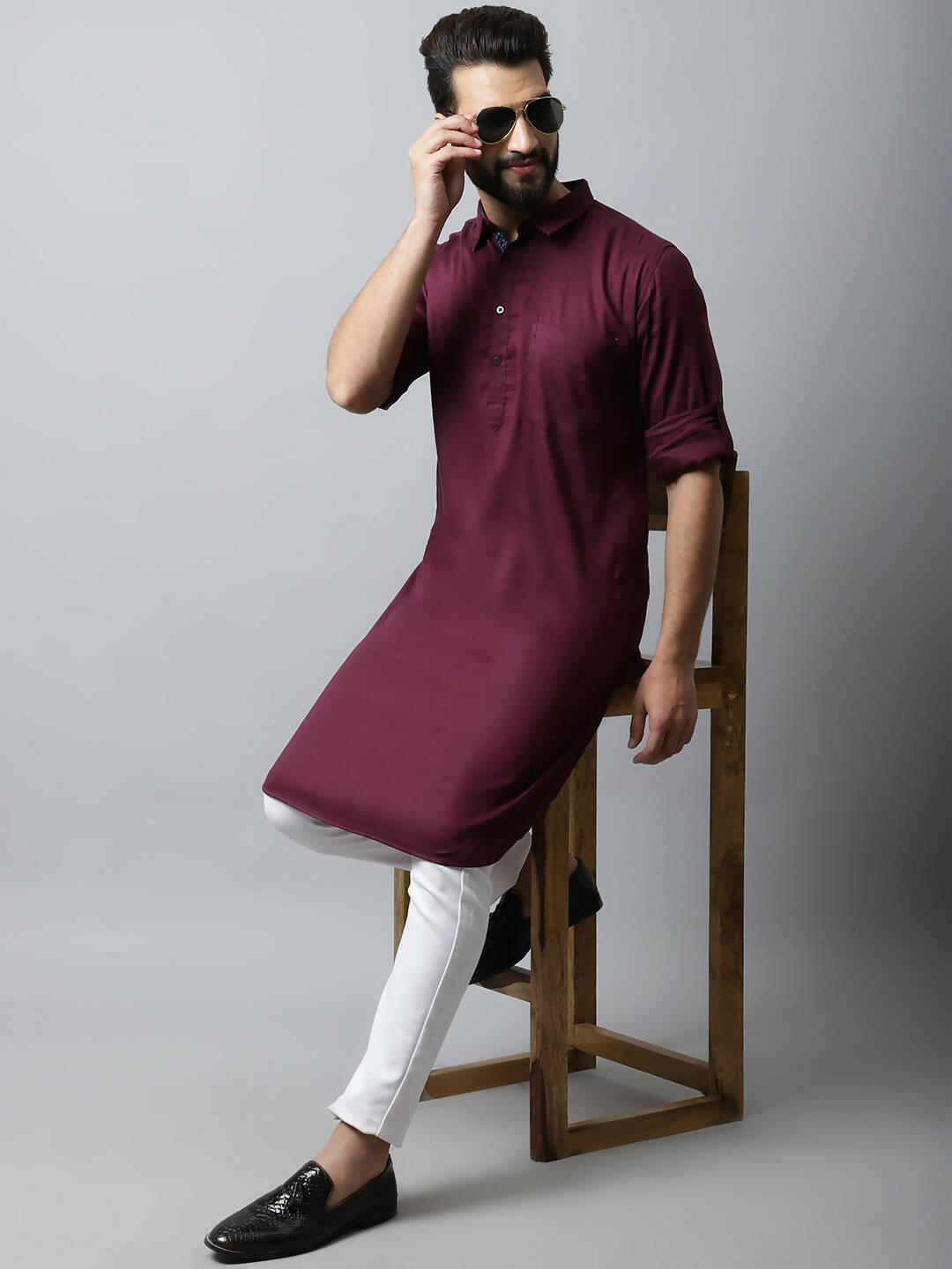 Even Apparels Maroon Color Pure Cotton Solid Men's Kurta With Shirt Collar (MMS755) | Swadesiicart