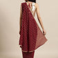Ahalyaa Women's Maroon Georgette Gold Foil Print Ready to Wear Saree | Swadesiicart