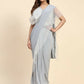 Light Grey Lycra Solid Ready to Wear Saree with stitched Blouse - Nita | Swadesiicart