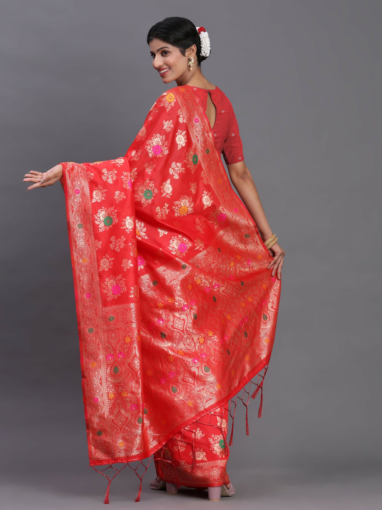 Astita Banarasi Silk Red Saree | Swadesiicart
