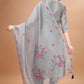 Prazu Fashion Light Grey Chanderi Silk Chikankari Kurta Set | Swadesiicart