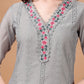 Prazu Fashion Light Grey Chanderi Silk Chikankari Kurta Set | Swadesiicart