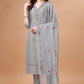 Prazu Fashion Light Grey Chanderi Silk Chikankari Kurta Set | Swadesiicart