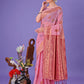 Shree Shyam Fashion Light Pink Woven Zari Traditional Linen Cotton Saree with Rich Pallu & Unstitched Blouse - Festive & Wedding Wear Saree
