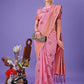 Shree Shyam Fashion Light Pink Woven Zari Traditional Linen Cotton Saree with Rich Pallu & Unstitched Blouse - Festive & Wedding Wear Saree