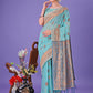 Shree Shyam Fashion Sea Green Woven Zari Traditional Linen Cotton Saree with Rich Pallu & Unstitched Blouse - Festive & Wedding Wear Saree