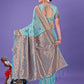 Shree Shyam Fashion Sea Green Woven Zari Traditional Linen Cotton Saree with Rich Pallu & Unstitched Blouse - Festive & Wedding Wear Saree