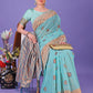 Shree Shyam Fashion Sea Green Woven Zari Traditional Linen Cotton Saree with Rich Pallu & Unstitched Blouse - Festive & Wedding Wear Saree