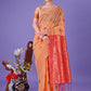 Shree Shyam Fashion Orange Woven Zari Traditional Linen Cotton Saree with Rich Pallu & Unstitched Blouse - Festive & Wedding Wear Saree