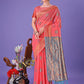 Shree Shyam Fashion Pink Woven Zari Traditional Linen Cotton Saree with Rich Pallu & Unstitched Blouse - Festive & Wedding Wear Saree