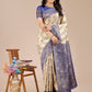 Astita Cream & Navy Blue Banarasi silk Woven Zari Work Traditional Tassel Saree | Swadesiicart