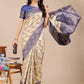 Astita Cream & Navy Blue Banarasi silk Woven Zari Work Traditional Tassel Saree | Swadesiicart