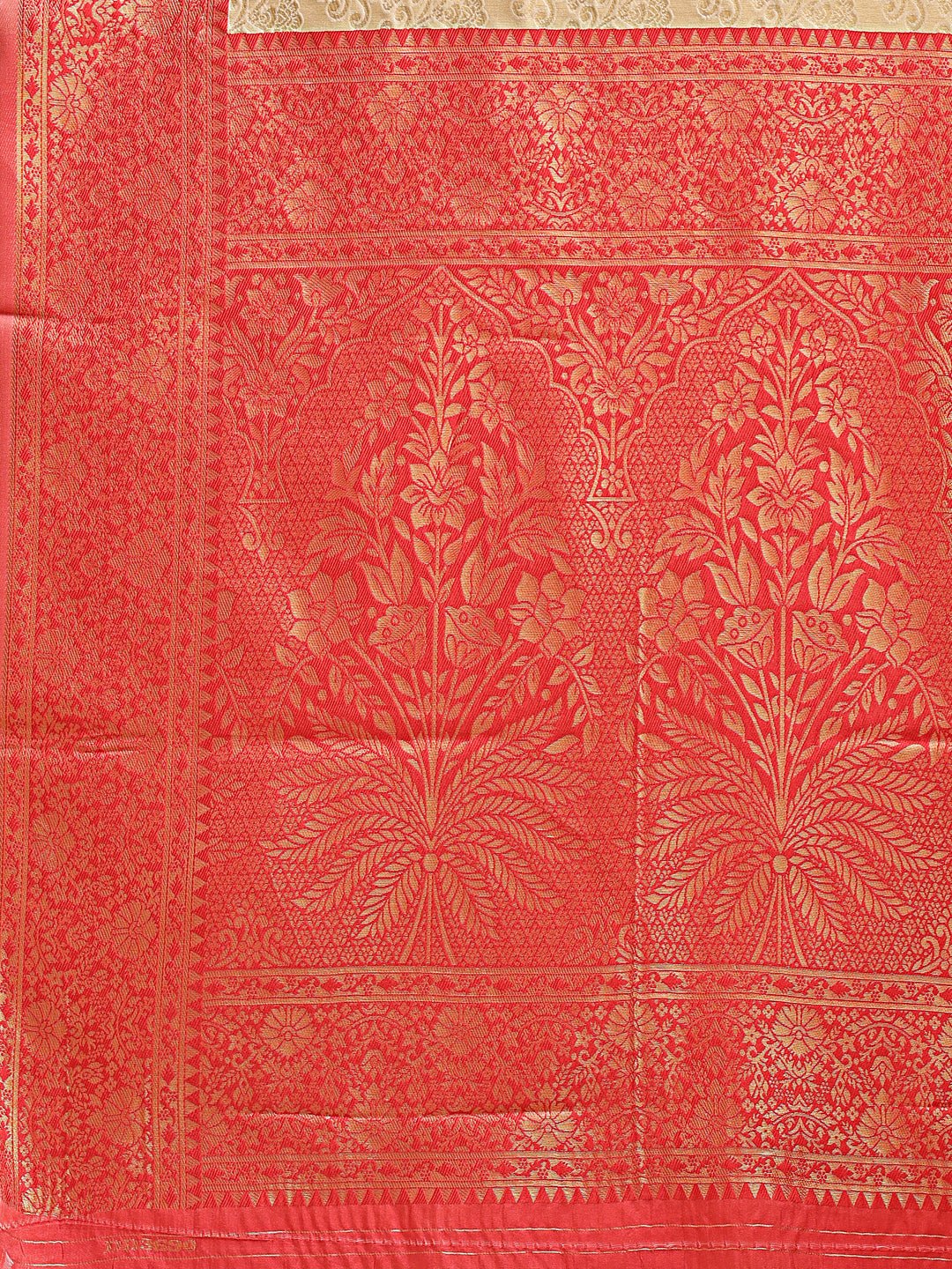 Astita Cream & Red Banarasi silk Woven Zari Work Traditional Tassel Saree | Swadesiicart