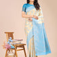 Astita Cream & Sky Blue Banarasi silk Woven Zari Work Traditional Tassel Saree | Swadesiicart