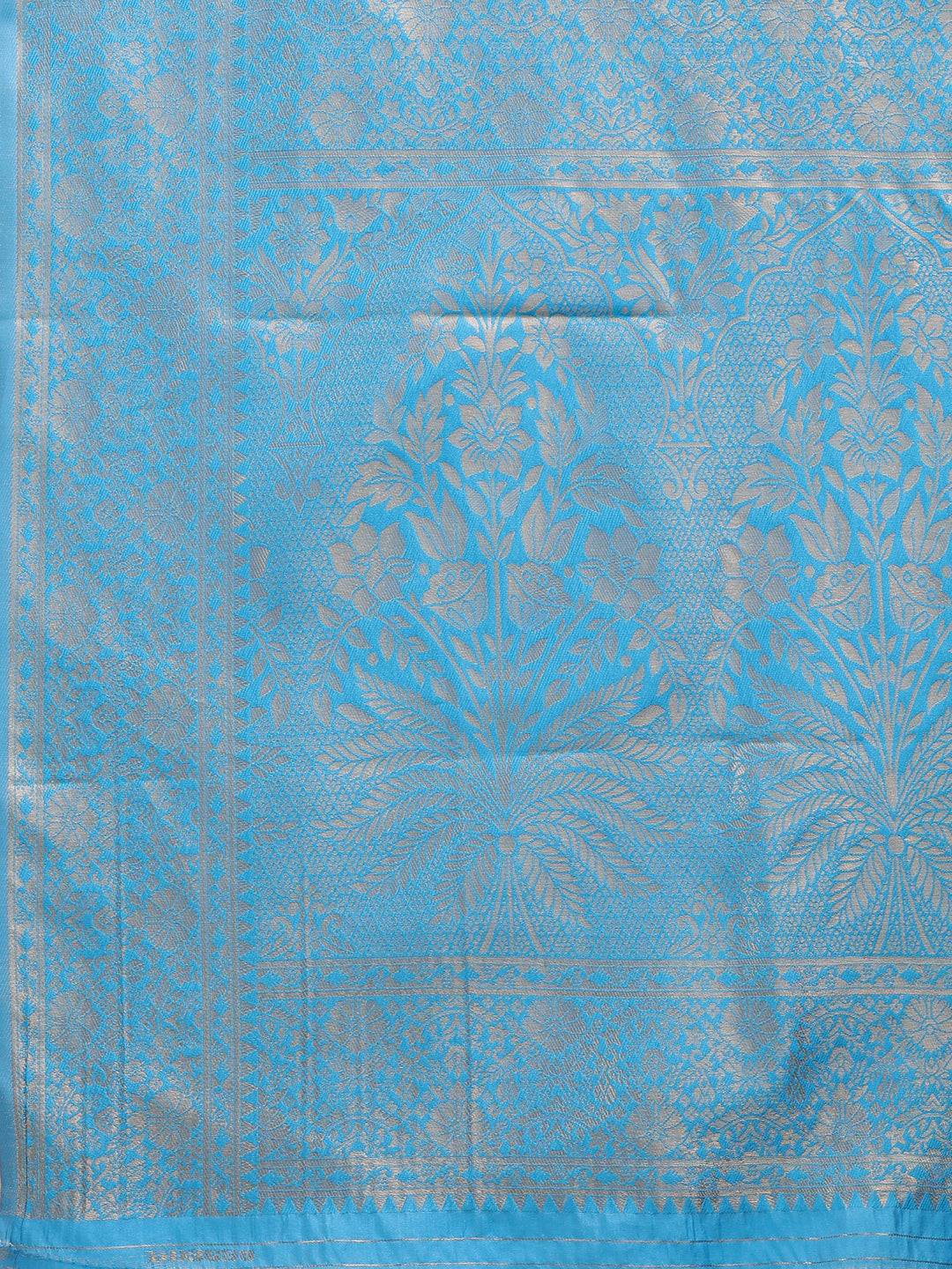 Astita Cream & Sky Blue Banarasi silk Woven Zari Work Traditional Tassel Saree | Swadesiicart