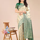 Astita Cream & Green Banarasi silk Woven Zari Work Traditional Tassel Saree | Swadesiicart