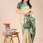 Astita Cream & Green Banarasi silk Woven Zari Work Traditional Tassel Saree | Swadesiicart
