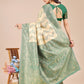Astita Cream & Green Banarasi silk Woven Zari Work Traditional Tassel Saree | Swadesiicart
