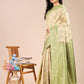 Astita Cream & Light Green Banarasi silk Woven Zari Work Traditional Tassel Saree | Swadesiicart