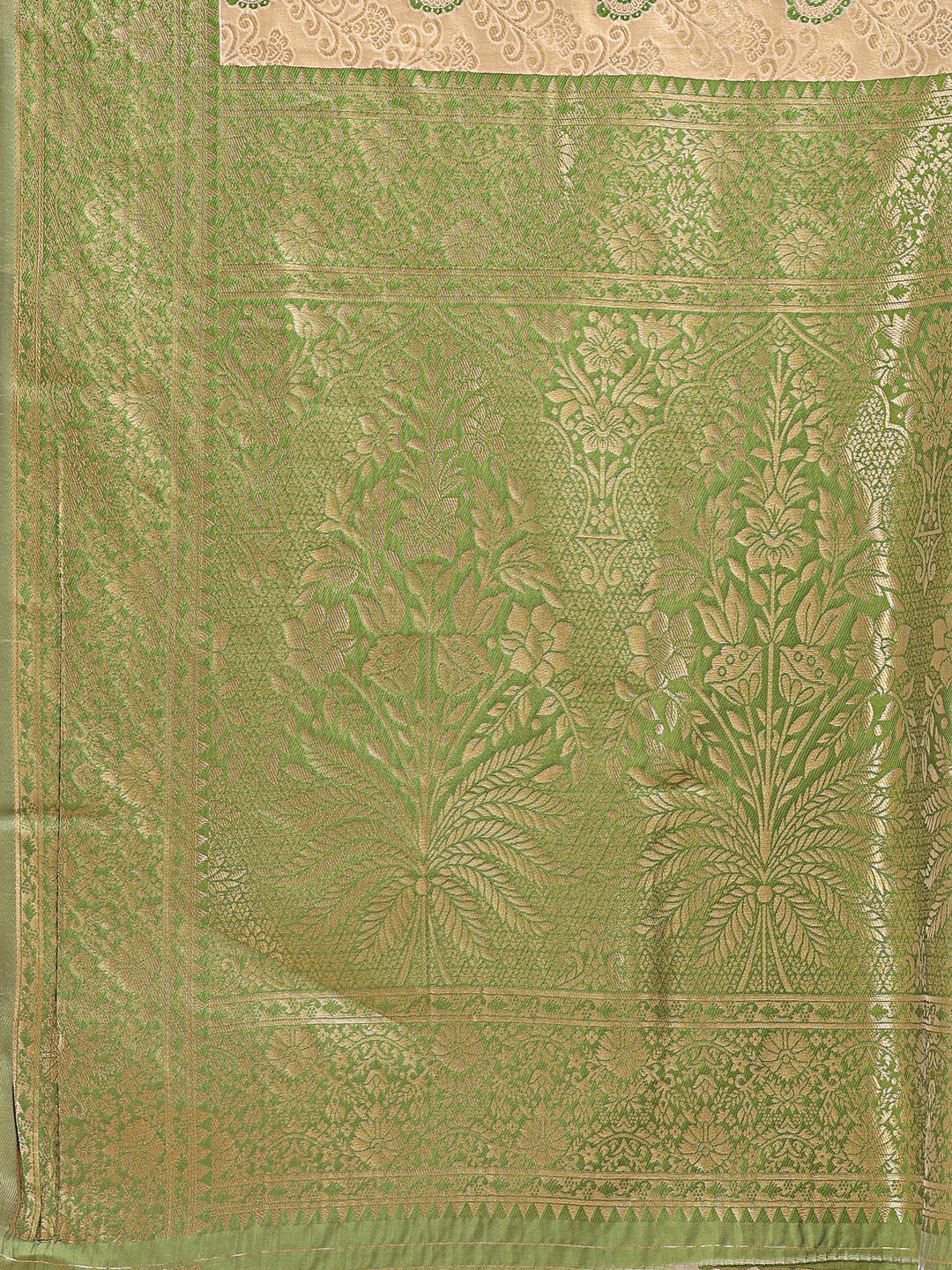 Astita Cream & Light Green Banarasi silk Woven Zari Work Traditional Tassel Saree | Swadesiicart