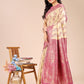 Astita Cream & Magenta Banarasi silk Woven Zari Work Traditional Tassel Saree | Swadesiicart