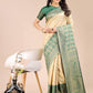 Astita Cream & Green Banarasi silk Woven Zari Work Traditional Tassel Saree | Swadesiicart