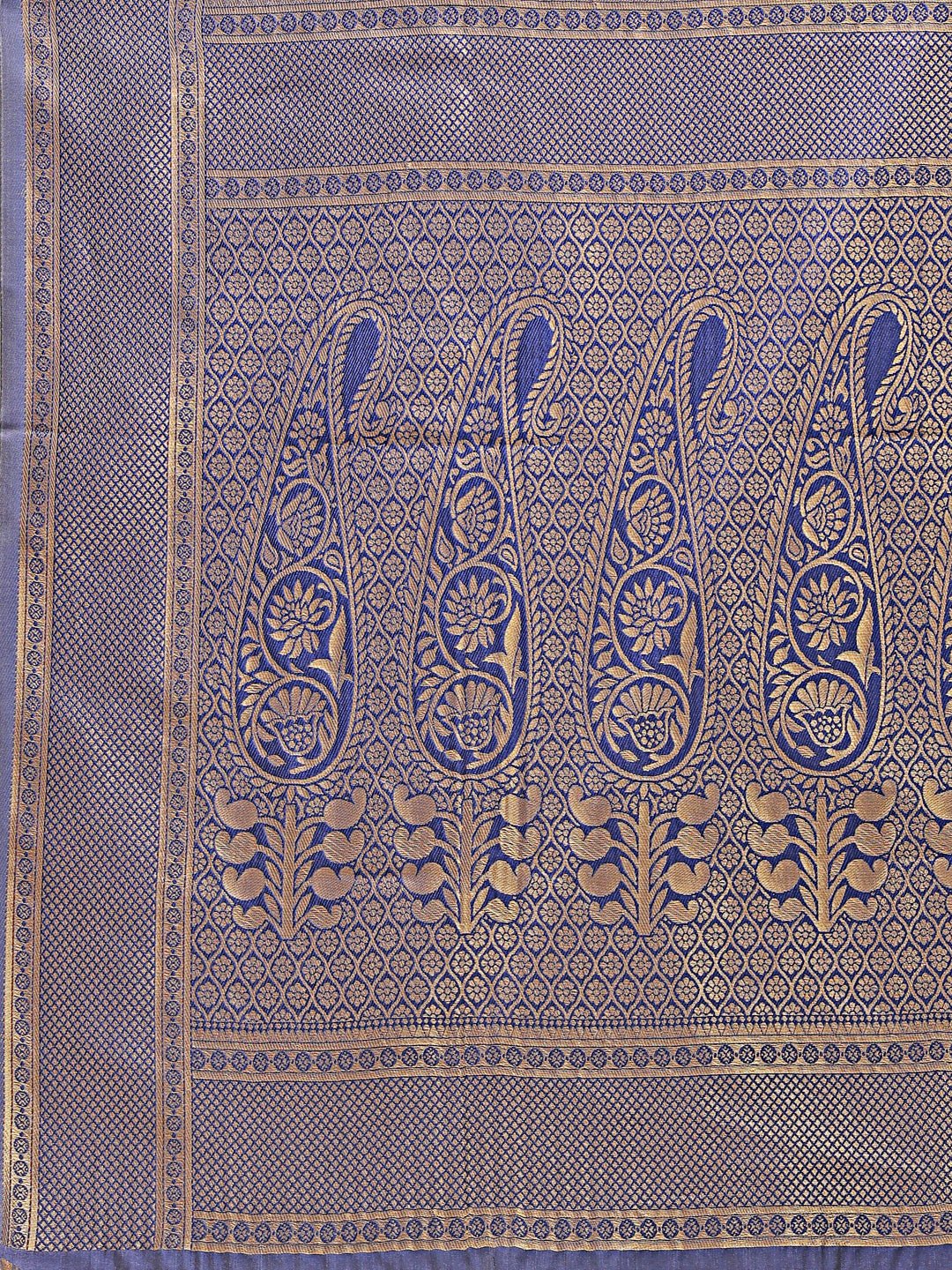Astita Cream & Navy Blue Banarasi silk Woven Zari Work Traditional Tassel Saree | Swadesiicart