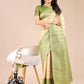 Astita Cream & Light Green Banarasi silk Woven Zari Work Traditional Tassel Saree | Swadesiicart