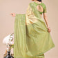 Astita Cream & Light Green Banarasi silk Woven Zari Work Traditional Tassel Saree | Swadesiicart