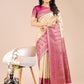 Astita Cream & Magenta Banarasi silk Woven Zari Work Traditional Tassel Saree | Swadesiicart
