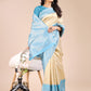 Astita Cream & Sky Blue Banarasi silk Woven Zari Work Traditional Tassel Saree | Swadesiicart