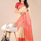 Astita Cream & Red Banarasi silk Woven Zari Work Traditional Tassel Saree | Swadesiicart