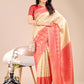 Astita Cream & Red Banarasi silk Woven Zari Work Traditional Tassel Saree | Swadesiicart