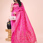 Astita Elegant Pink Banarasi Cotton Saree with Zari Leaf Motifs and Rich Pallu - Traditional Indian Saree for Festive & Wedding Wear | Swadesiicart