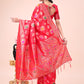 Astita Red Banarasi Silk Saree with Floral Zari Weaving - Festive Traditional Elegance for Weddings & Celebrations | Swadesiicart
