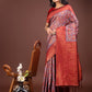 Shree Shyam Fashion Majestic Red & Grey Silk Saree with Rich Woven Pallu - A Regal Touch for Special Moments