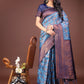 Shree Shyam Fashion Majestic Red & Sky Blue Silk Saree with Rich Woven Pallu - A Regal Touch for Special Moments