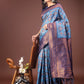 Shree Shyam Fashion Majestic Red & Sky Blue Silk Saree with Rich Woven Pallu - A Regal Touch for Special Moments