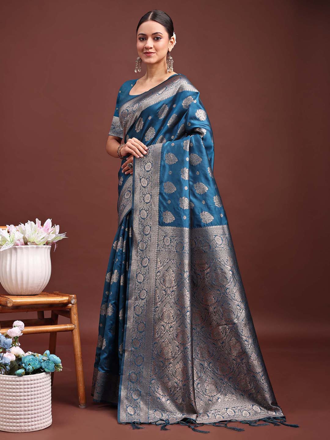 Astita Royal Blue Banarasi Silk Saree with Zari Weaving - A Timeless Tale of Elegance | Swadesiicart
