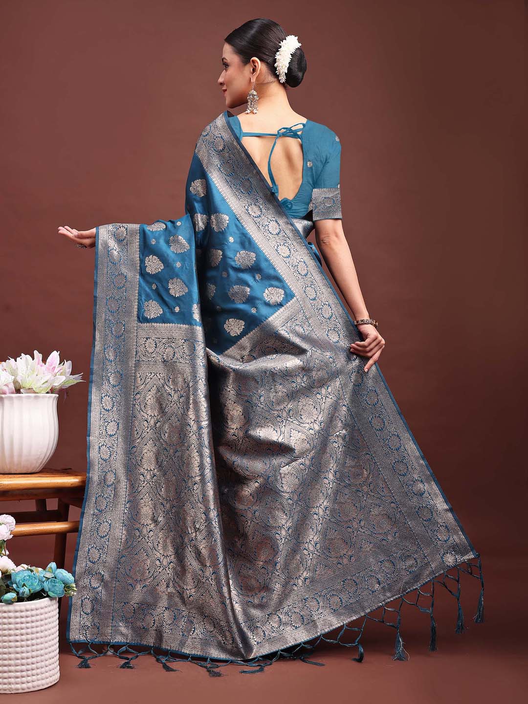 Astita Royal Blue Banarasi Silk Saree with Zari Weaving - A Timeless Tale of Elegance | Swadesiicart