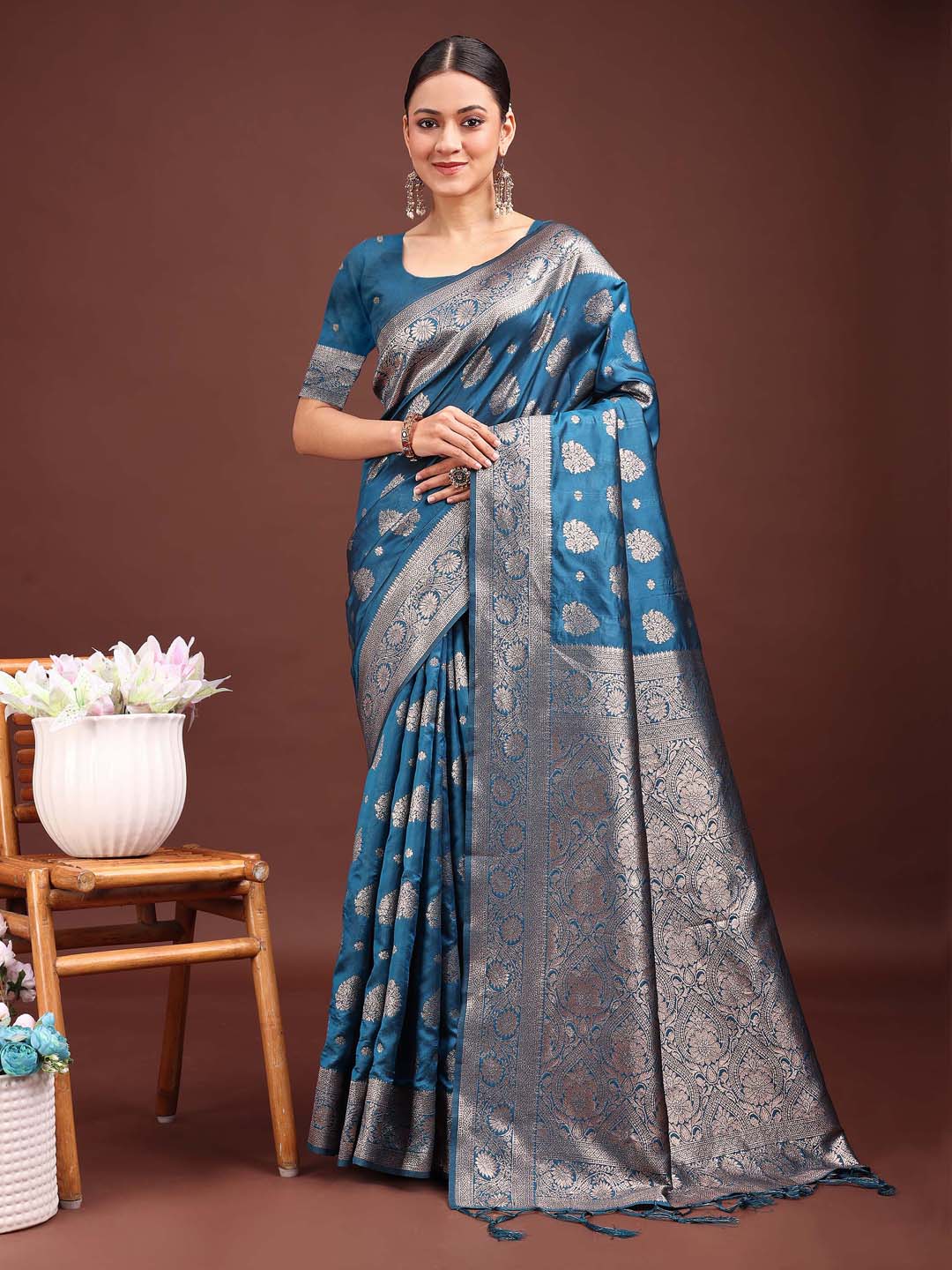 Astita Royal Blue Banarasi Silk Saree with Zari Weaving - A Timeless Tale of Elegance | Swadesiicart