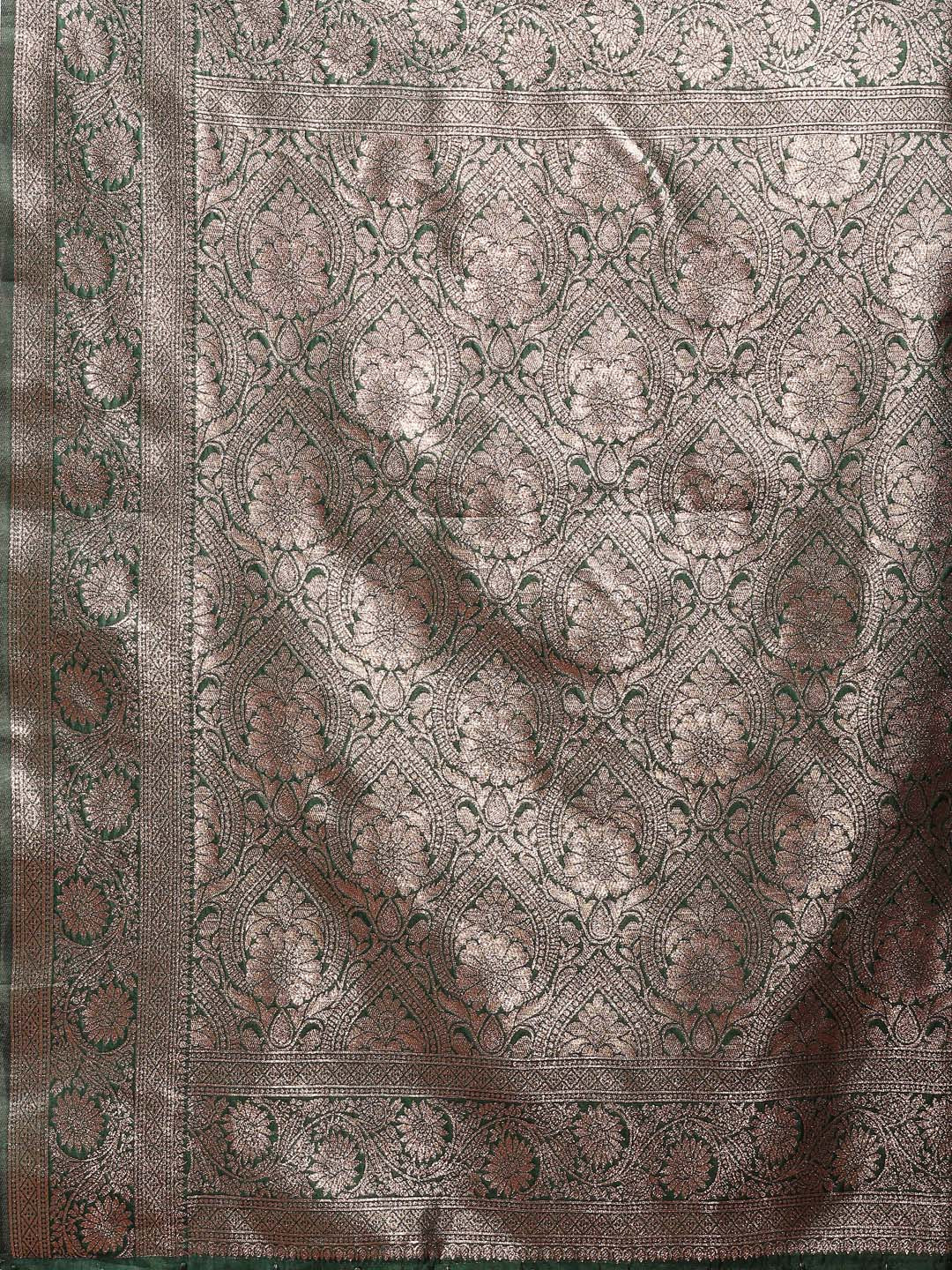 Astita Dark Green Banarasi Silk Saree with Zari Weaving - A Timeless Tale of Elegance | Swadesiicart