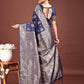 Astita Navy Blue Banarasi Silk Saree with Zari Weaving - A Timeless Tale of Elegance | Swadesiicart