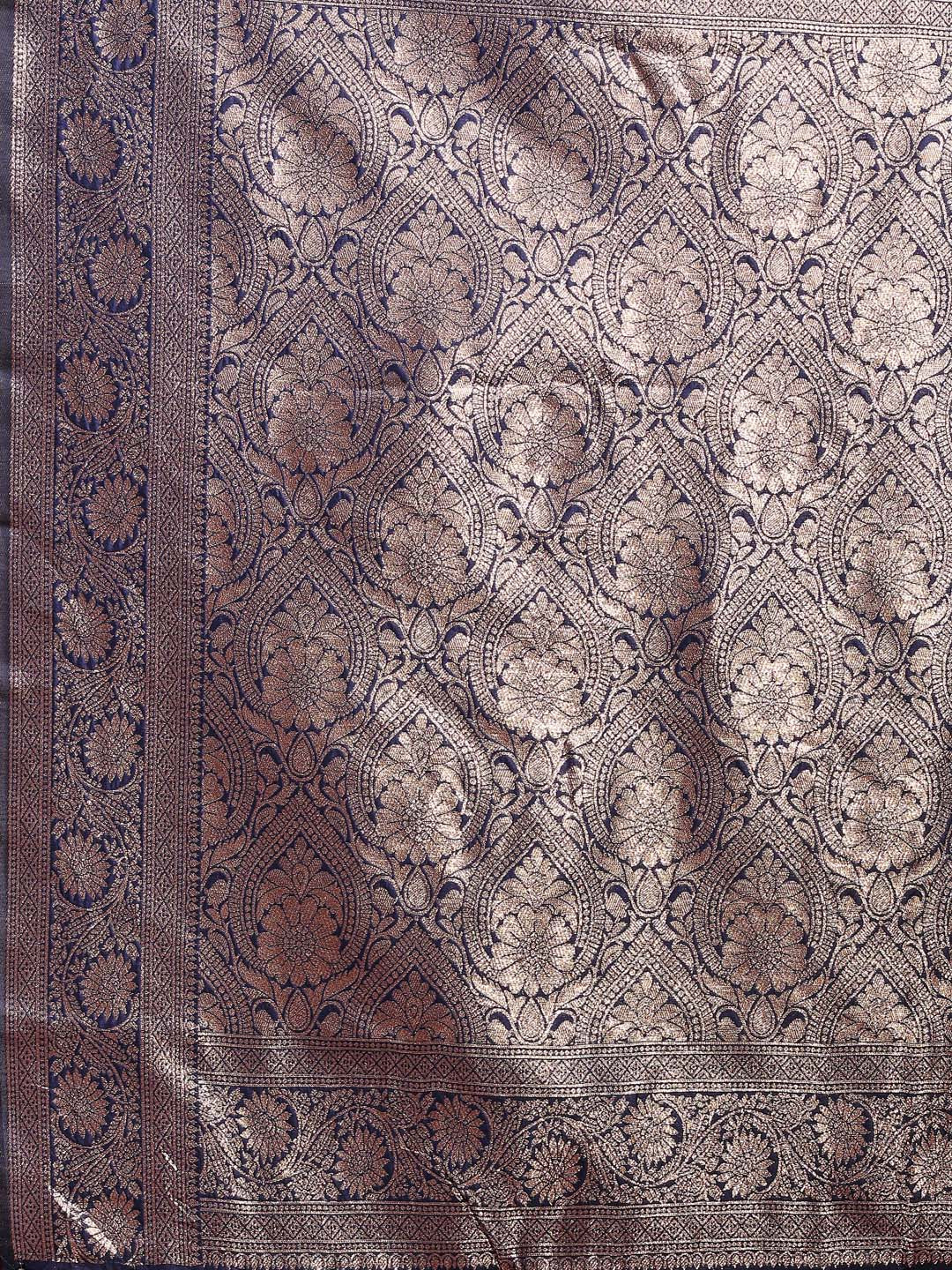 Astita Navy Blue Banarasi Silk Saree with Zari Weaving - A Timeless Tale of Elegance | Swadesiicart
