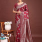 Astita Maroon Banarasi Silk Saree with Zari Weaving - A Timeless Tale of Elegance | Swadesiicart