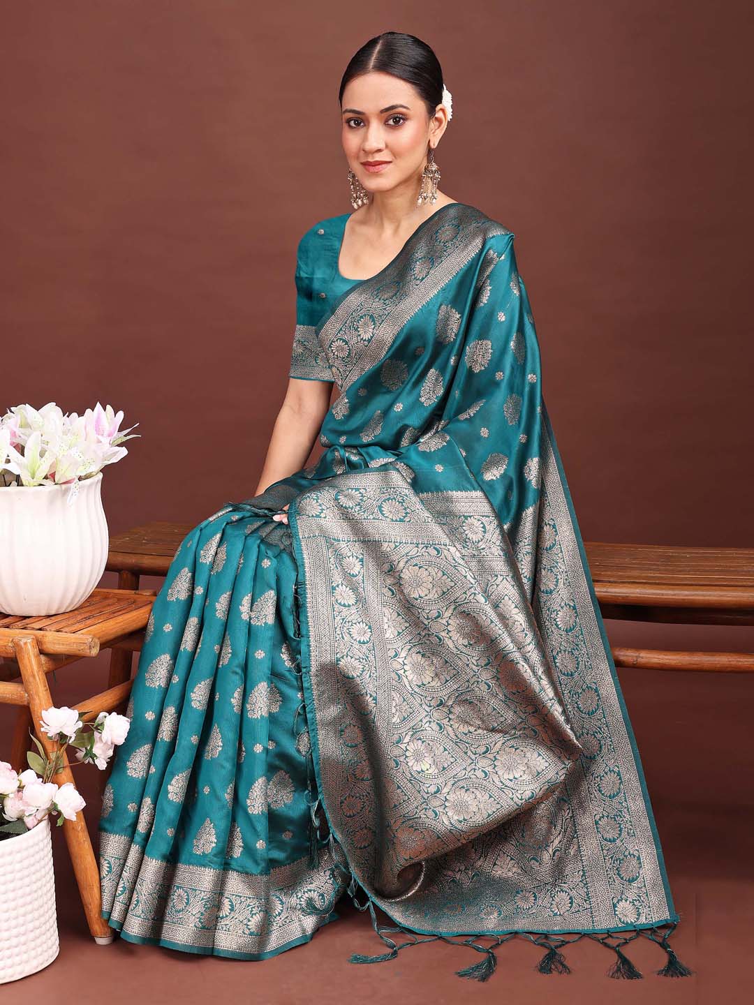 Astita Sea Green Banarasi Silk Saree with Zari Weaving - A Timeless Tale of Elegance | Swadesiicart