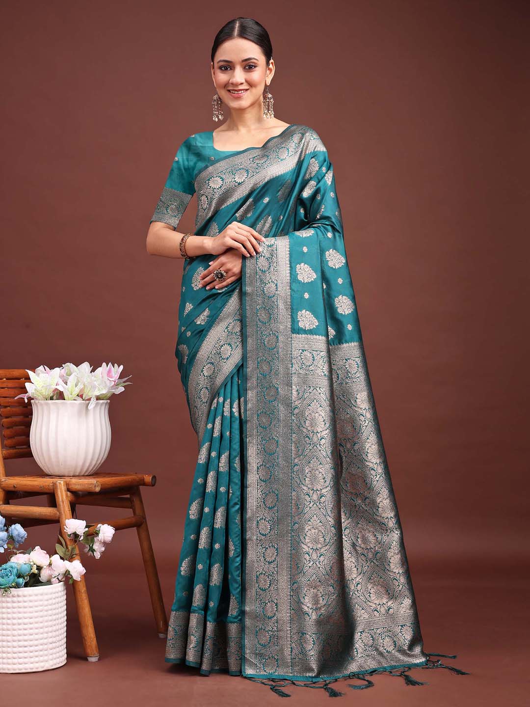 Astita Sea Green Banarasi Silk Saree with Zari Weaving - A Timeless Tale of Elegance | Swadesiicart