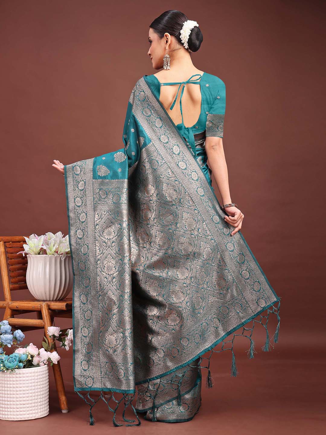 Astita Sea Green Banarasi Silk Saree with Zari Weaving - A Timeless Tale of Elegance | Swadesiicart