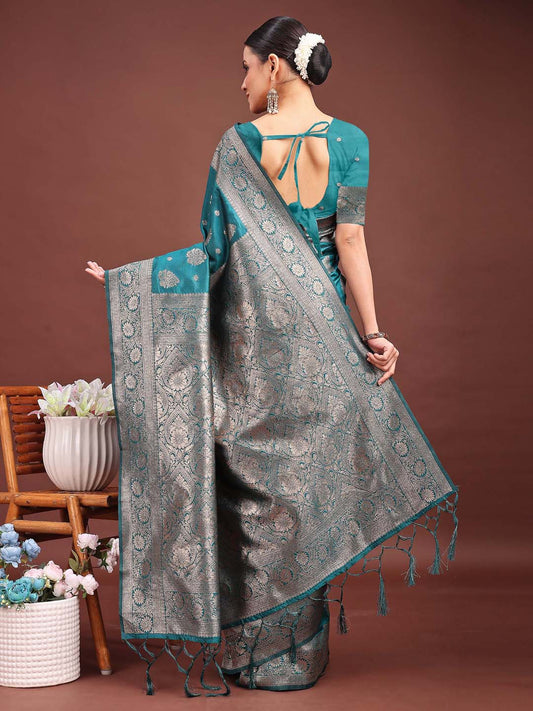 Astita Sea Green Banarasi Silk Saree with Zari Weaving - A Timeless Tale of Elegance | Swadesiicart