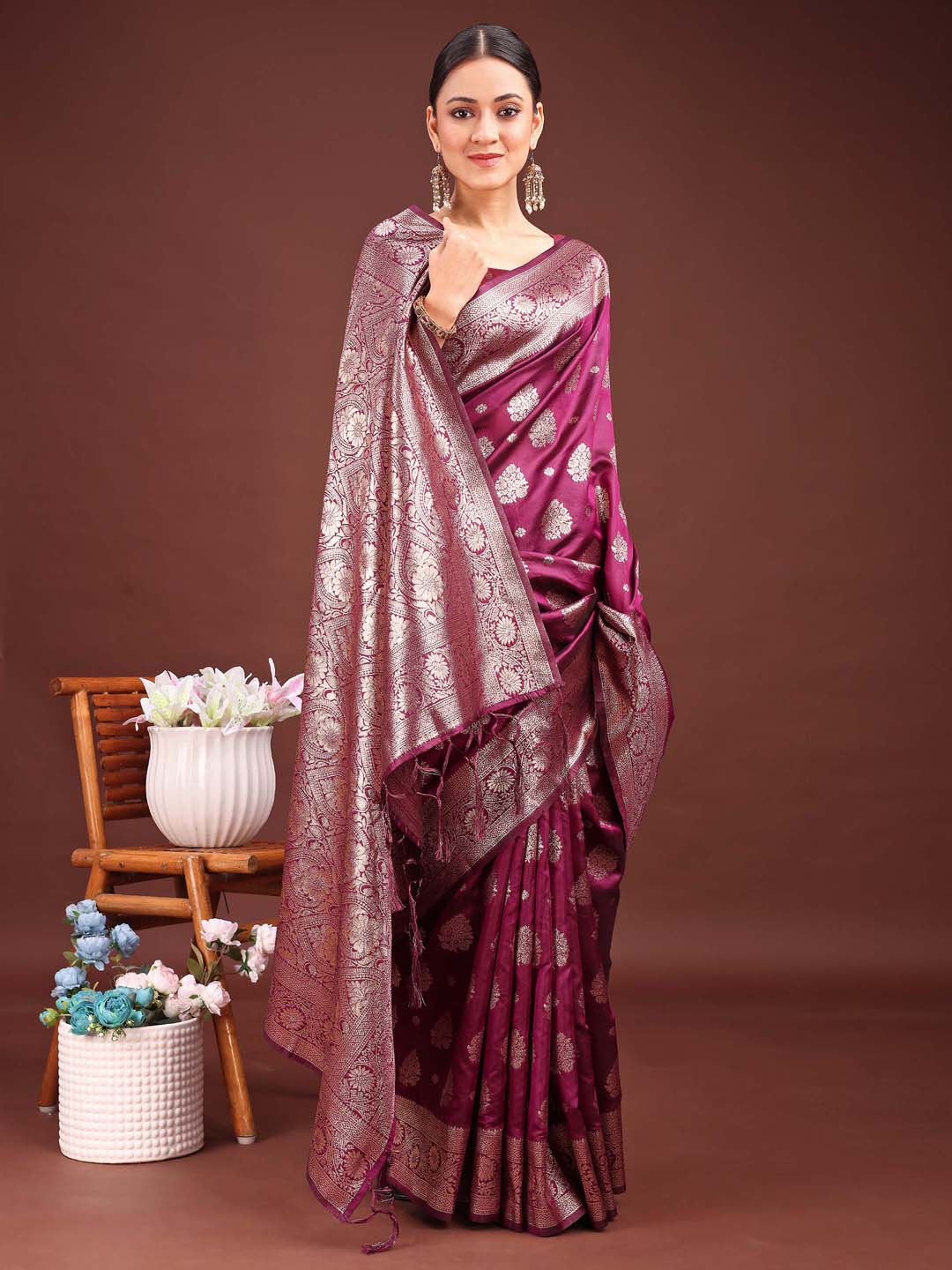 Astita Purple Banarasi Silk Saree with Zari Weaving - A Timeless Tale of Elegance | Swadesiicart